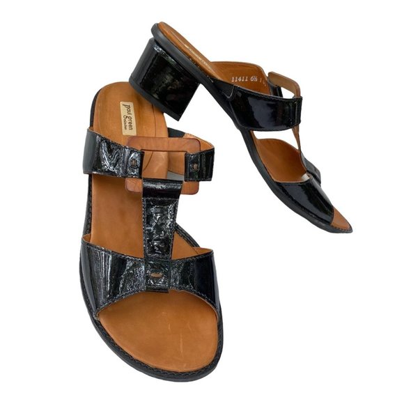 Paul Green Munchen 6 1/2 (fit US 8, 38) slip on heel‎ sandals black patent - Picture 8 of 10
